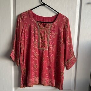 Elegant Floral Women's Indian Top - Orange Red